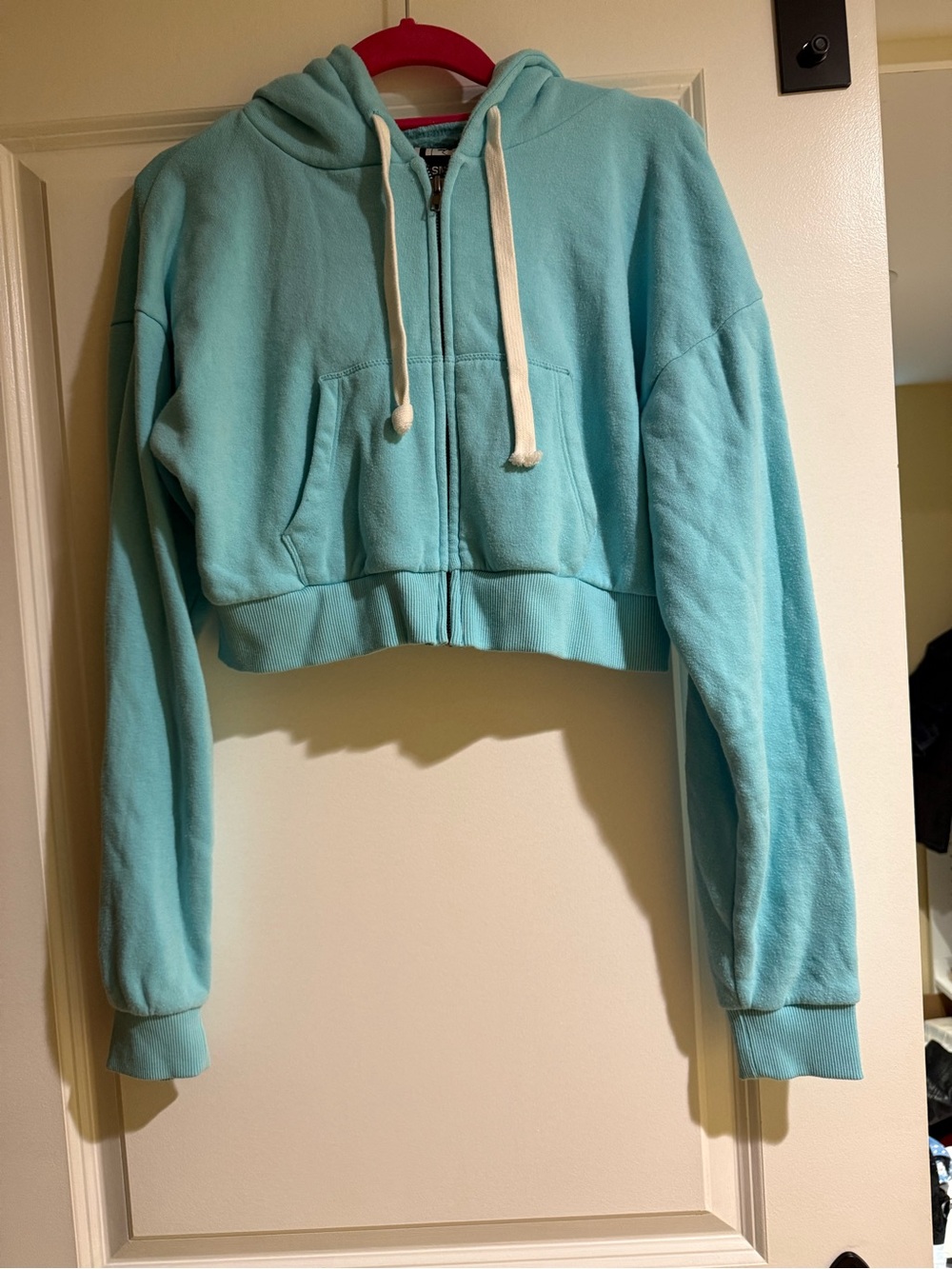 Katie J NYC Light Aqua Zip-Up Hoodie with Cream Drawstrings